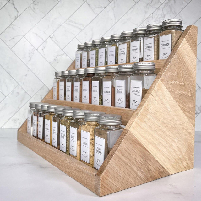 Solid Wood Spice Rack for Kitchen Countertop