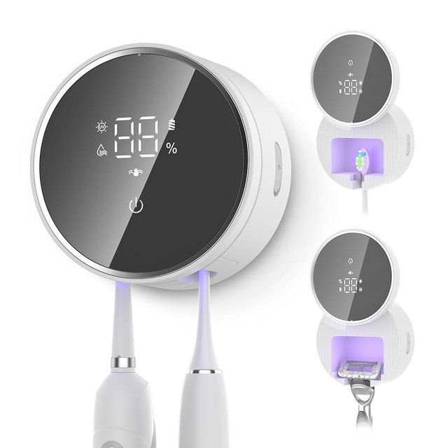 Toothbrush Holder and Cleaner Razor Holder and Dryer Auto Open/Close Cover Rechargeable Wall-Mounted Suitable for Most Toothbrushs