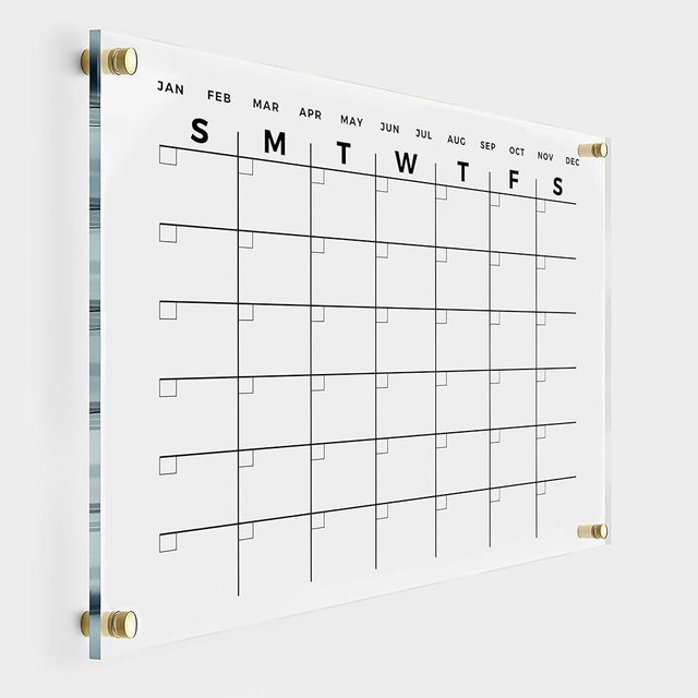 Premium Acrylic Wall Calendar - Reusable Board for Office and Home - Dry Erase Board - Large Glass Calendar for Wall (24x18" (Regular))