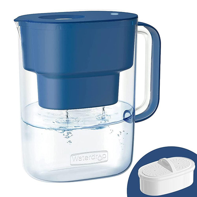Waterdrop 200-Gallon Long-Life Lucid 10-Cup Water Filter Pitcher, NSF Certified, 5X Times Lifetime, Reduces Fluoride, Chlorine and More, BPA Free, Classic Blue