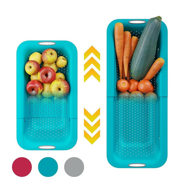 Over The Sink Colander by Comfify - Sleek & Modern Kitchen Strainer - Use with Pasta, Veggies, Grains, Rice & Berry and Fruit Washing Bowl - Peacock Blue