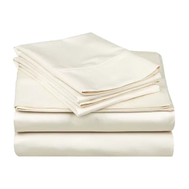 Premium Cotton 530 Thread Count Solid Deep Pocket Bed Sheet Set, Queen, Ivory - Blue Nile Mills