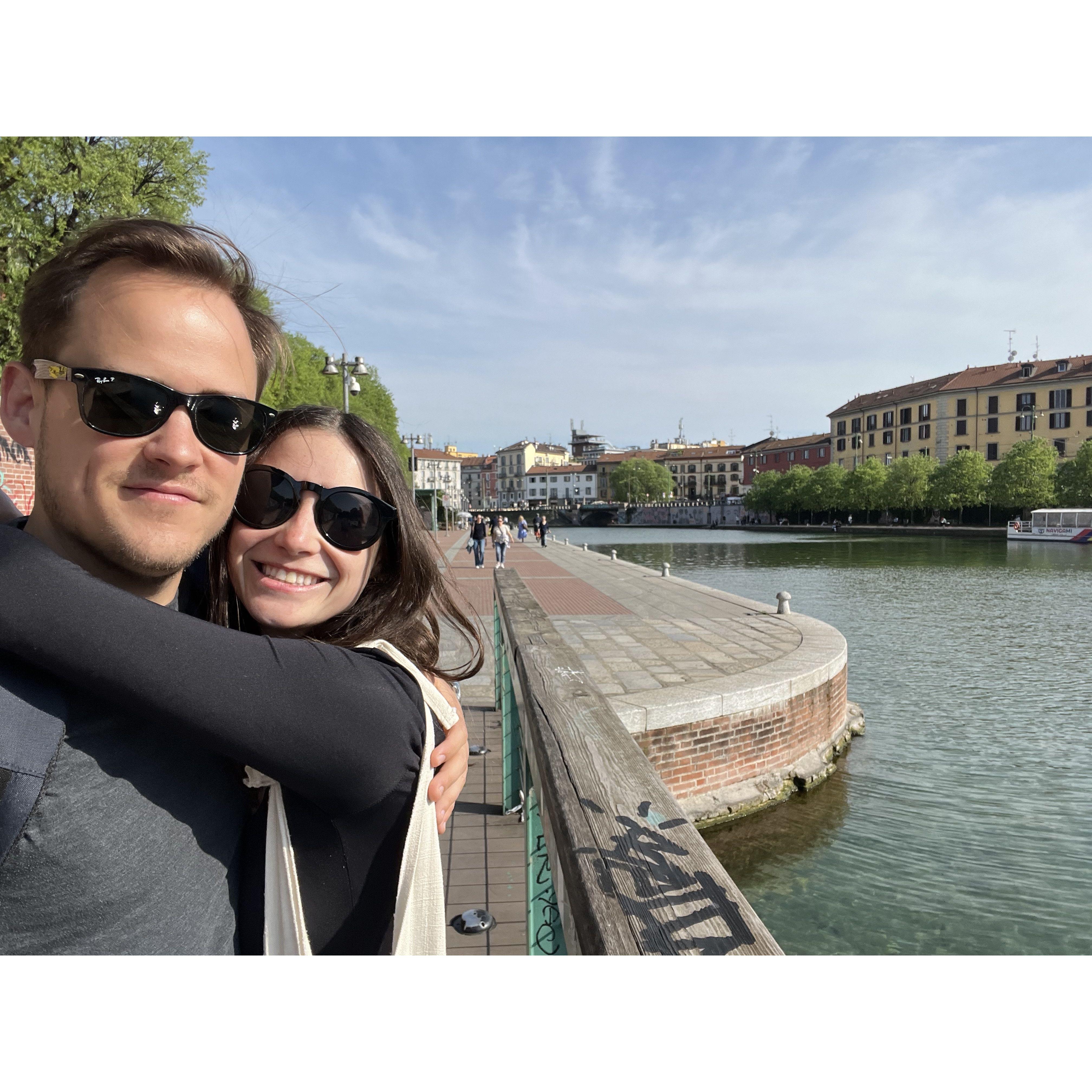 Walking along the river in the Navigli district of Milano.