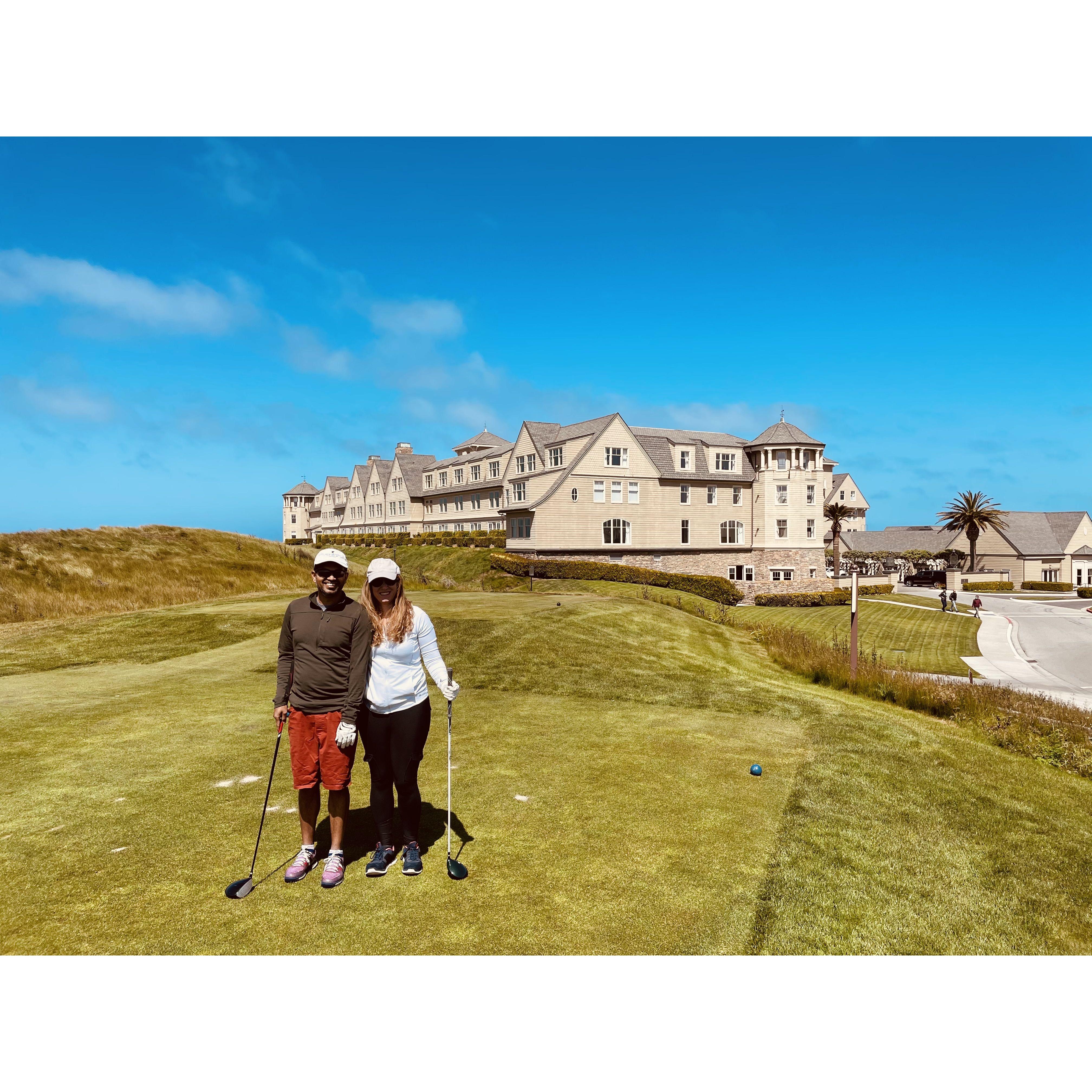 Golfing dream at Half Moon Bay Ritz Carlton. Great time playing golf together.