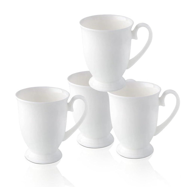 COSTMANCE Luxury Fine Bone China White Coffee Mugs Set of 4 (8 oz), Ceramic Euro Style Tea Cups, Elegant Durable Coffee Cups Set for Gifts, Women, Men, Mom, Dad, Wedding
