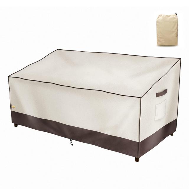 FJ Outdoors Patio Sofa Covers Waterproof UV Resistant Eco-Friendly Fabric Outdoor 2-3 Seater Couch Cover, 70Wx33Dx32H inch,BeigeBrown