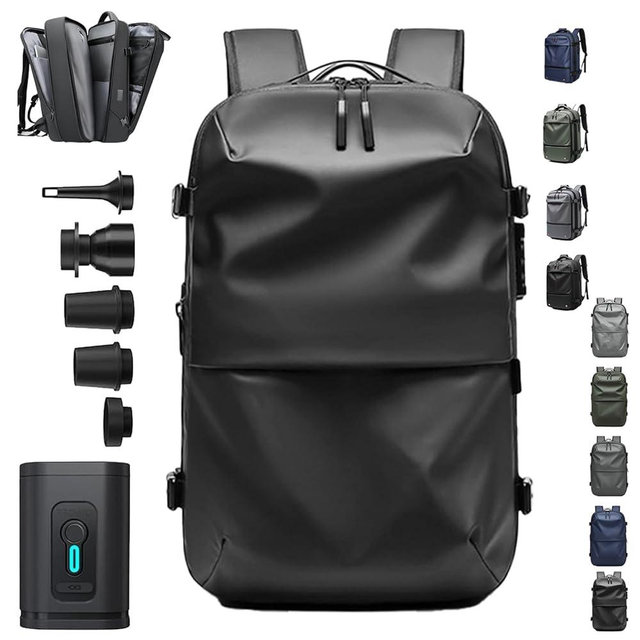 Mllel SpaceVac Backpack, Space Vac Travel Vacuum Bags, 60l Expandable Backpack, Water Resistant, Anti Theft, with Electric Air Pump (Prestige-Black)