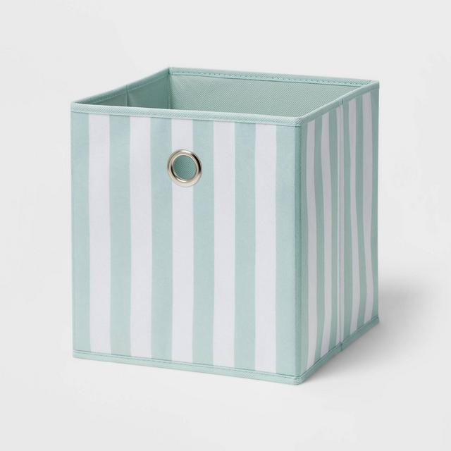 11" Fabric Cube Storage Bin Mint Vertical Striped - Room Essentials™