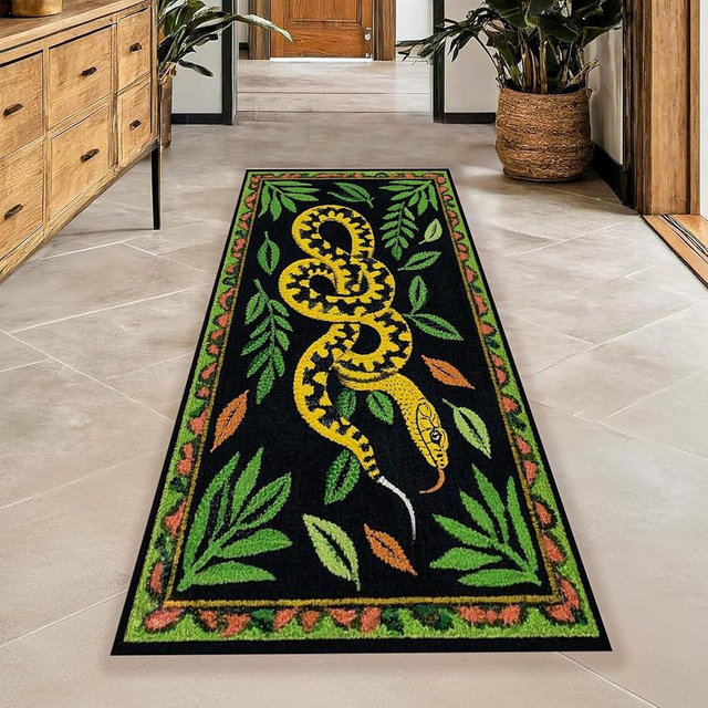 Vintage Snake Runner Rug for Hallway,2x3ft Reptile Theme Carprt Vintage Gothic Long Bathroom Rugs Runner,Serpentine Non Slip Kitchen Mat for Laundry Bedrooms Entryway.