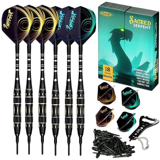 IgnatGames Plastic Tip Darts Set - Soft Tip Darts for Electronic Dart Board with Extra Tips and Flights + Aluminum Shafts with O'rings + Versatile Dart Wrench + Stylish Case