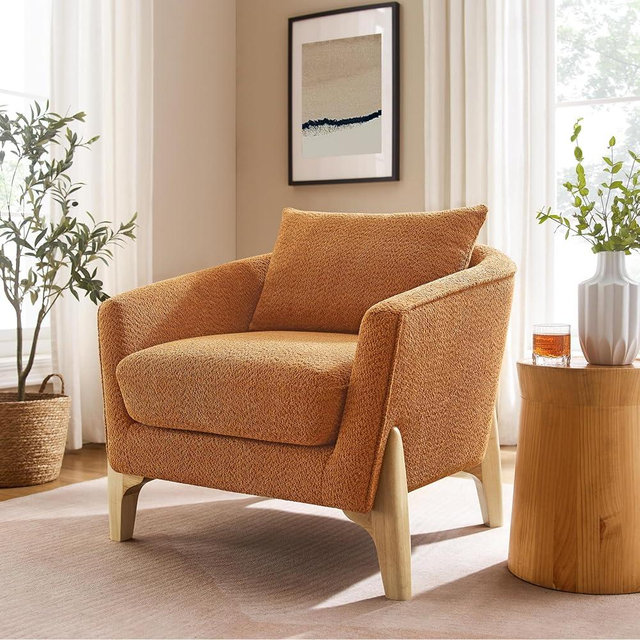 VANOMi Accent Chair 31" Oversized Reading Chair Comfy Upholstered Boucle Lounge Armchair, Modern Living Room Chair with Back Pillow,Single Sofa Chair for Bedroom, Office (Curry)