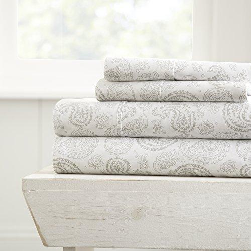 ienjoy Home 4 Piece Sheet Set Patterned, Queen, Coarse Paisley Gray