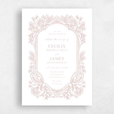 Dusty Rose, Pink Wedding Invitation - Caleania Portrait Letterpress