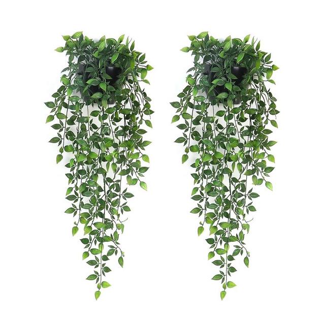 Season 2 Season Artificial Hanging Plants,2 Pack Fake Hanging Plants,Faux Mandala Vines Potted Plants,Plastic Wall Greenery Plants with Baskets for Indoor Outdoor Garden Patio Office Decor
