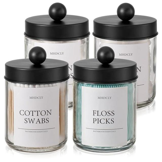MHDCLY Bathroom Organizers and Storage,4 Pack Bathroom Accessories,Bathroom Decor,Home Decor,Bathroom Storage and Organization,Qtip Holder for Room Decor Aesthetic (Black lids)