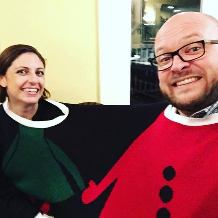 Not even married yet and already rocking cheesy two person Christmas sweater. True love.