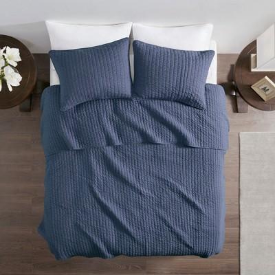 Navy Mitchell Solid Brushed Fabric Quilt Set King/California King 3pc