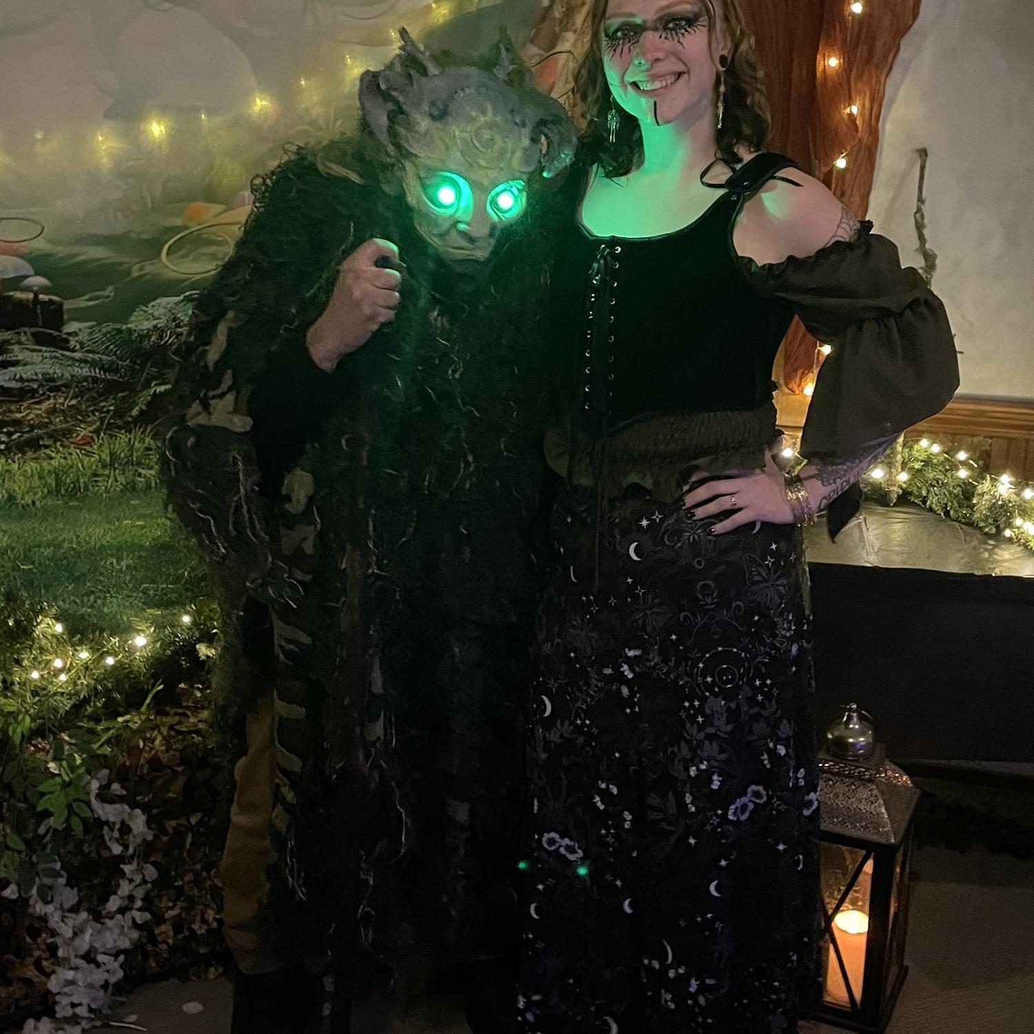 We went to a woodland costume party. One of us chose to be a witch, one of us chose to be a swamp monster...