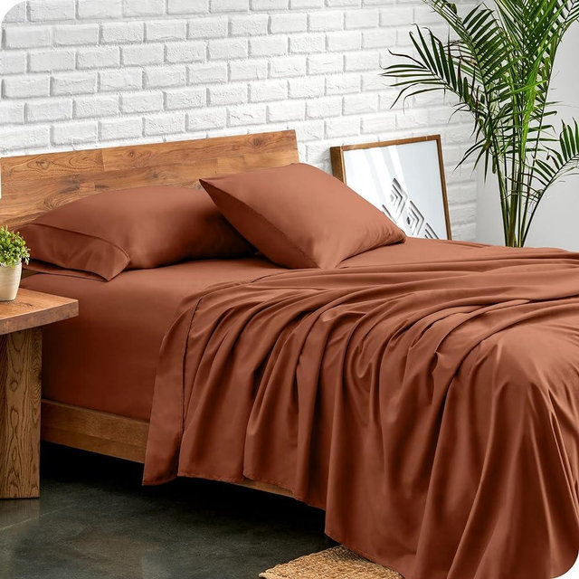 Bare Home Queen Sheet Set - Luxury 1800 Ultra-Soft Microfiber Queen Bed Sheets - Double Brushed - Deep Pockets - Easy Fit - 4 Piece Set - Bedding Sheets & Pillowcases (Queen, Terracotta)