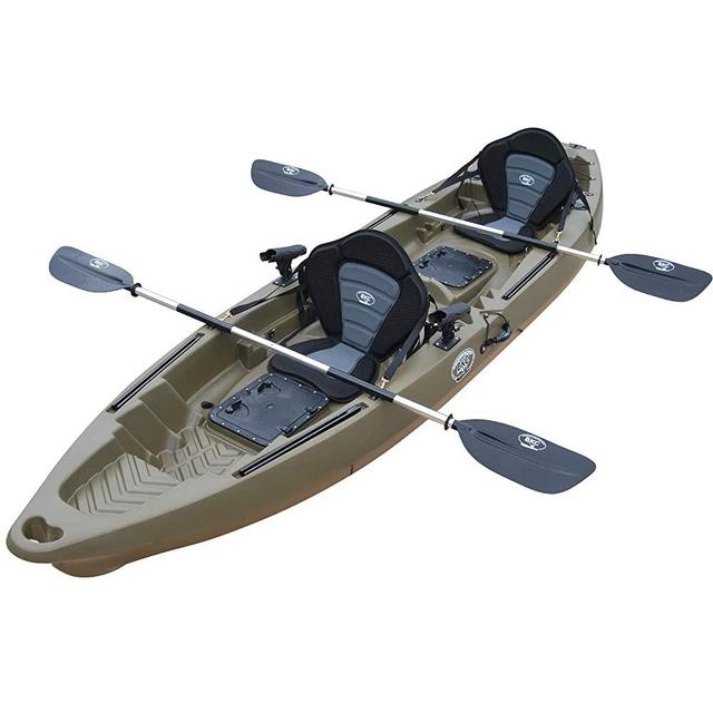 BKC TK122P 12' 6" Tandem 2 or 3 Person Sit On Top Fishing Kayak w/Premium Memory Foam Seats, 2 Paddles and 4 Fishing Rod Holders Included
