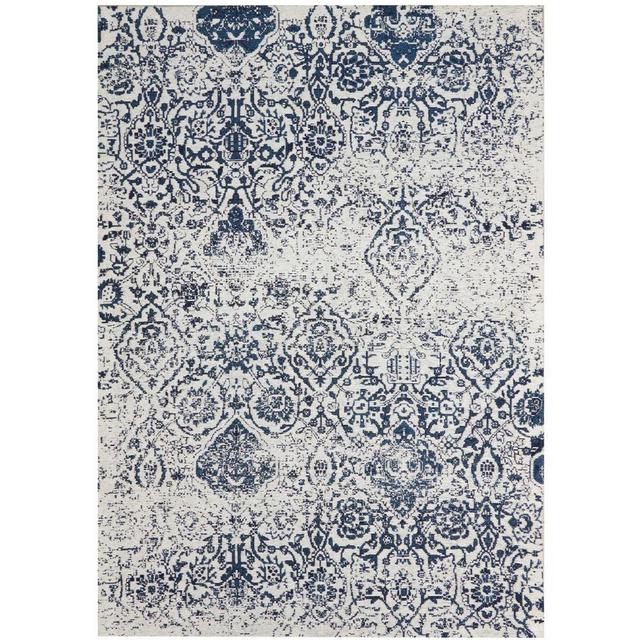 Damask Ivory/Navy 5 ft. x 7 ft. Area Rug