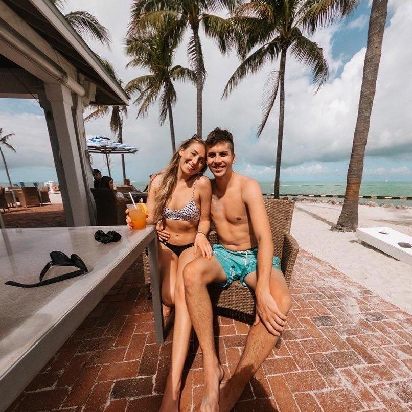At the beach bar in the Florida Keys Feb 2020, right before Bryce dove into the ocean and lost our CO driver's licenses
