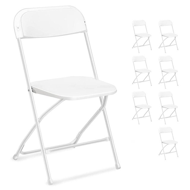 VINGLI 8 Pack White Plastic Folding Chair, Indoor Outdoor Portable Stackable Commercial Seat with Steel Frame 350lb. Capacity for Events Office Wedding Party Picnic Kitchen Dining