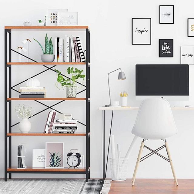 Homevol Storage Shelves Industrial 4 Shelf Bookcase Metal and Wooden Bookshelves Rustic Shelves Sturdy Book Stand Shelving Units Decor Display Cabinet Tall Bookshelf for Home Office