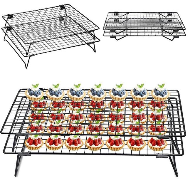 Stackable Cooling Rack for Cooking and Baking, 2 Pack Wire Cooling Rack with Collapsible Legs for Cooling Cookie, Cake, Pizza, Roasting, Grilling, Drying(13.4"*9.3")