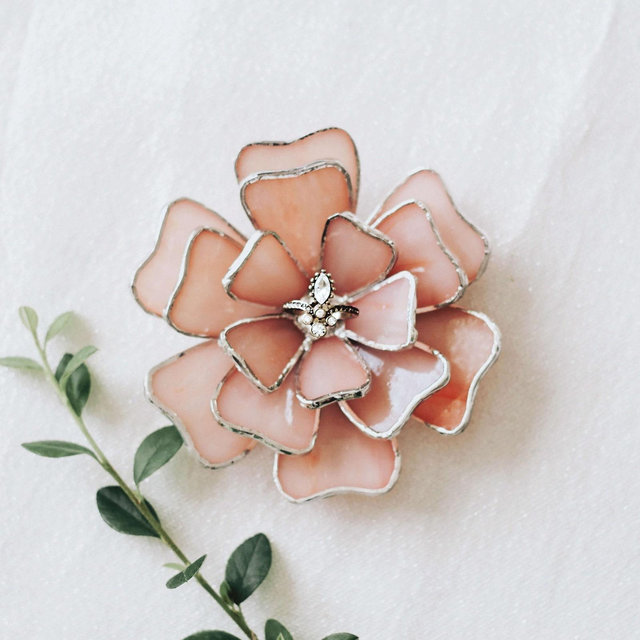 Pink Glass Flower Engagement Ring Holder, Wedding Ring Dish, Spring Wedding Decor, Boho Wedding Decor, Bridesmaids Gifts, Floral Ring Dish