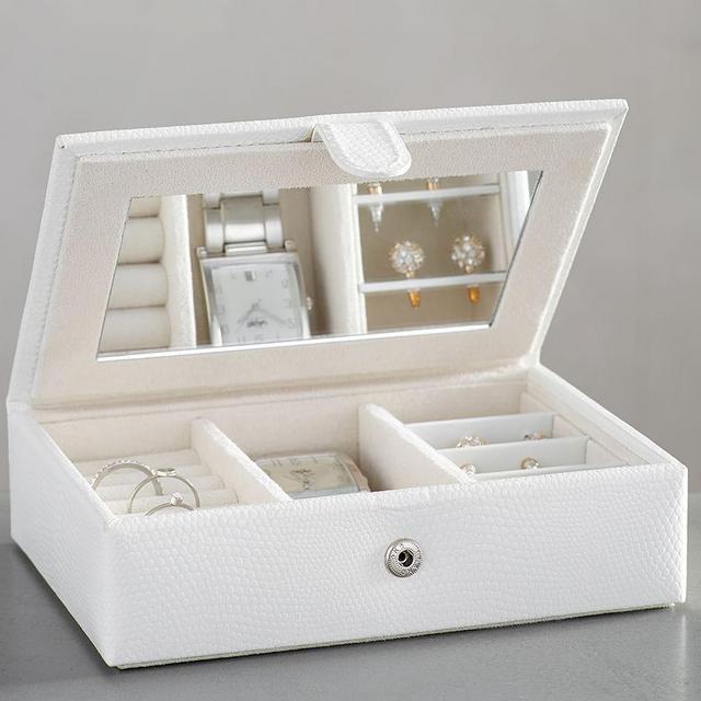 Personalized Mckenna Leather Travel Jewelry Box - White