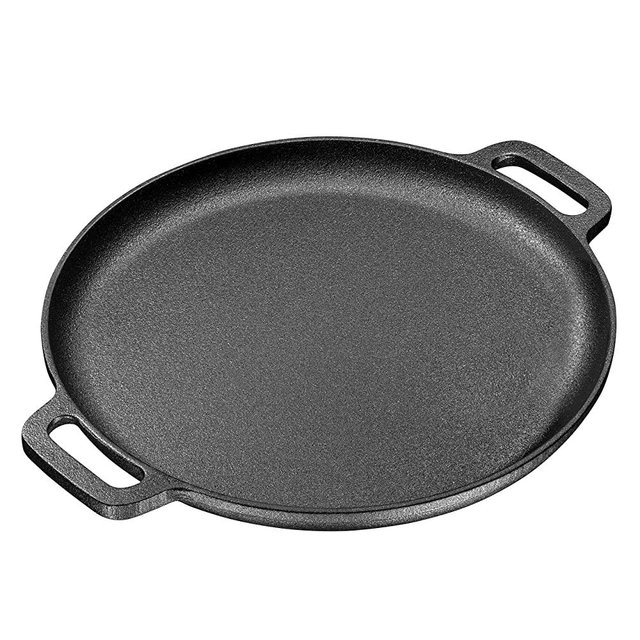 Bruntmor Pre Seasoned Cast Iron 12 inch Skillet Pan Dual Handles Pizza Pan Large Loop Handles, Camping Skillet, Pizza Pan, Fry Pan
