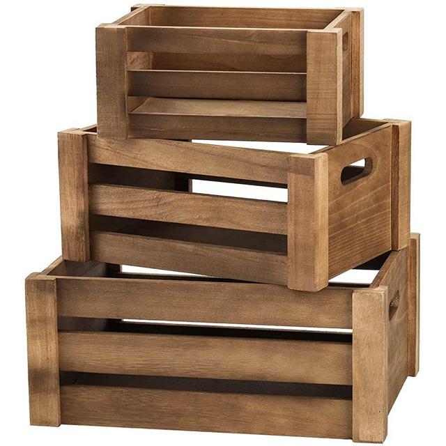 Lawei Set of 3 Wood Nesting Storage Creats with Handle, Rustic Decorative Wooden Crates Distressed Crates Storage Container for Storage Display Decoration