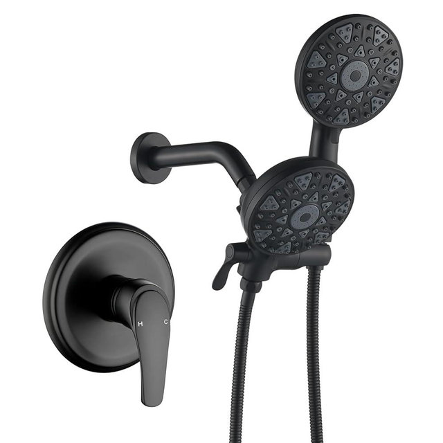 Matte Black Shower Faucet Set Complete Shower Kit Shower Systems Dual Shower Head and Handheld 2 in 1 Combo Set Shower Trim Kit Shower Fixtures