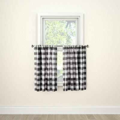 Curtain Tier Small Check Gray 42" x 36" - Threshold&#8482;