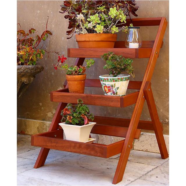 VIFAH Malibu Outdoor 3-Layer Wood Garden Plant Stand