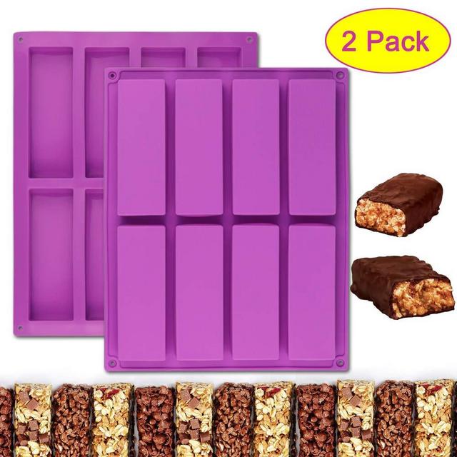 Palksky (2 Pcs) 8 Cavity Large Rectangle Granola Bar Silicone Mold/Nutrition/Cereal Bar Molds Energy Bar Maker for Chocolate Truffles Ganache Bread Brownie Cornbread Cheesecake Pudding Butter Mould