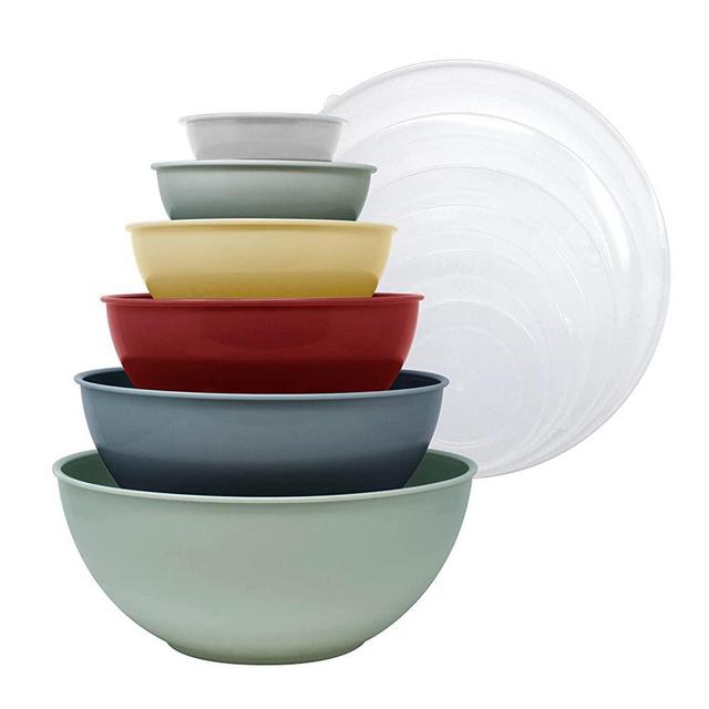 Home Gourmet 12-Piece Polypropylene Nesting Mixing Bowl Set with Lids -  Multi-sized Tupperware Set - (Deep Sunset) 