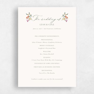 Multi-Colored Wedding Program - Agave