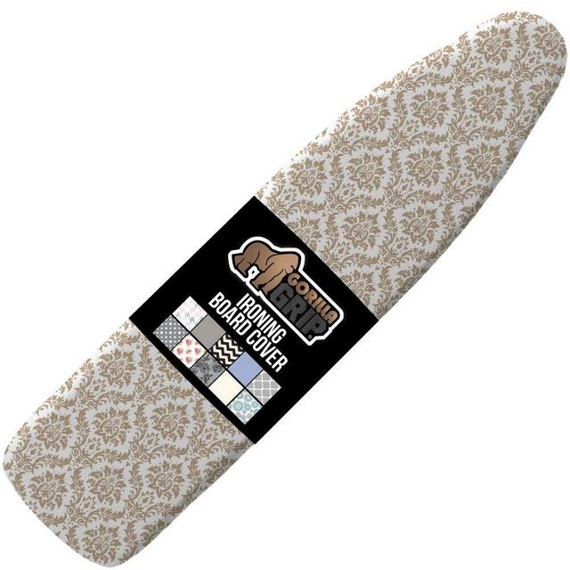 Gorilla Grip Reflective Silicone Ironing Board Cover, Resist Scorching and Staining, 15x54 Inch, Hook and Loop Fastener Straps, Pads Fit Large and Standard Boards, Elastic Edge, Thick Padding, Damask