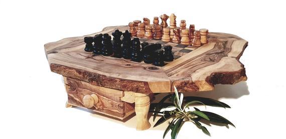 Olive wood chess game