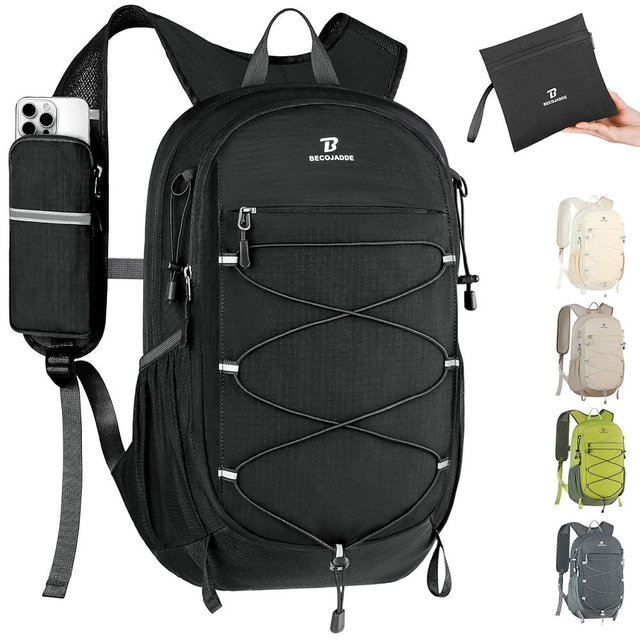 BECOJADDE Hiking Backpack 15L Small Backpack Packable Day pack Water Resistant Lightweight Travel Backpack for Women Men with Shoulder Strap Pockets for Hiking Camping Outdoor, Black