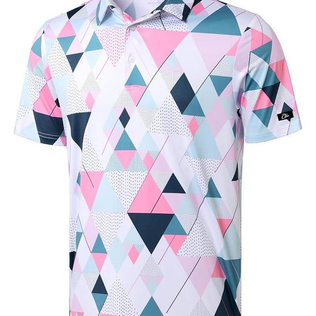 Obla Mens Golf Polo Shirts Short Sleeve Dry Fit Performance Moisture Wicking Casual Print Collared Golf Shirts for Men