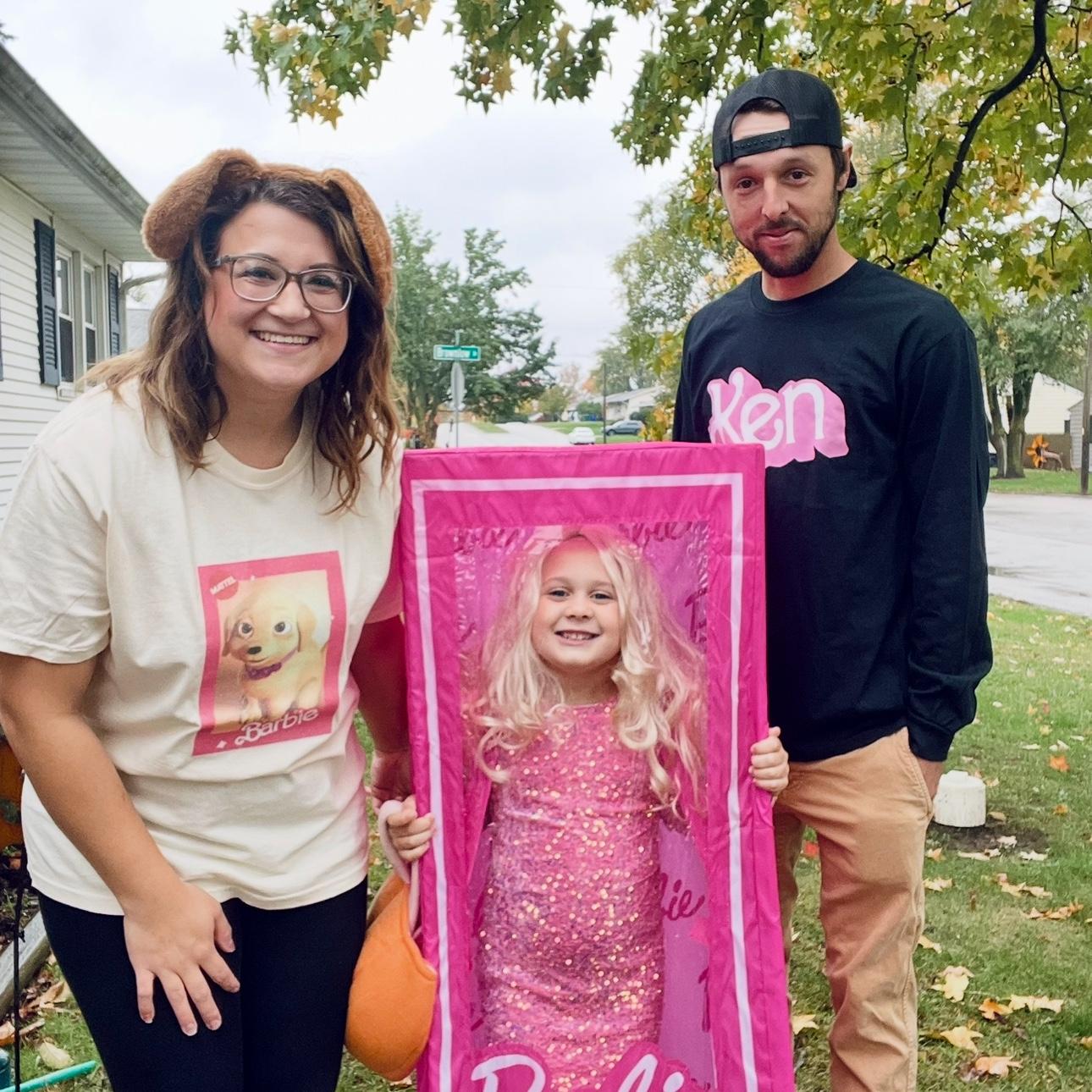 We looove a good family Halloween costume! Barbie, her Ken, & her dog Honey! Hayden is always a good sport.
