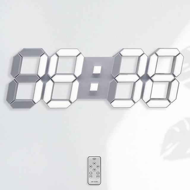 KOSUMOSU Digital Wall Clock 15" 3D LED Wall Clock Light Alarm Clock for Bedroom Living Room Decor,Modern Aesthetic Large Clock with Remote Control (White Light)