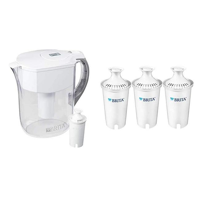 Brita Water Filter Pitchers, Large 10 Cup, White & Standard Replacement Filters for Pitchers and Dispensers, 3 Count, White