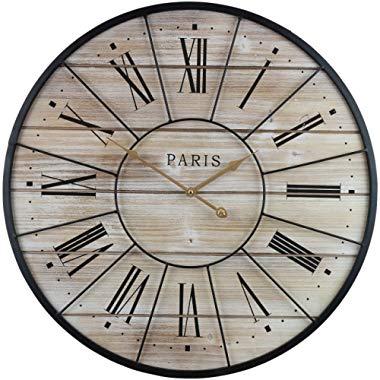 Sorbus Paris Oversized Wall Clock, Centurion Roman Numeral Hands, Parisian French Country Rustic Large Decorative Modern Farmhouse Decor Ideal for Living Room, Analog Wood Metal Clock, 24” Round