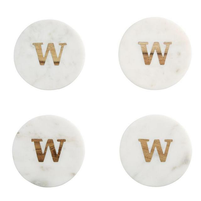 Alphabet Marble & Wood Coasters, Set of 4 - W