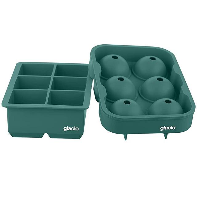 glacio Ice Cube Molds - Silicone Combo Trays - Sphere Ice Mold Ball Maker with Lid & Large Square Tray - Set of 2