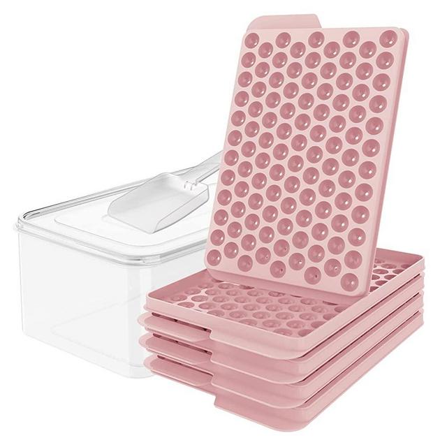 WIBIMEN Mini Ice Cube Trays, Upgraded Small Ice Cube Trays Easy Release, 104x4 PCS Tiny Ice Cube Tray Crushed Ice Tray for Chilling Drinks Coffee Juice(4Pack Pink Ice trays & Ice Bin & Ice Scoop)